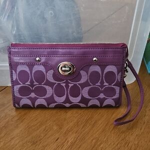 Coach Purple Wristlet with Signature Pattern